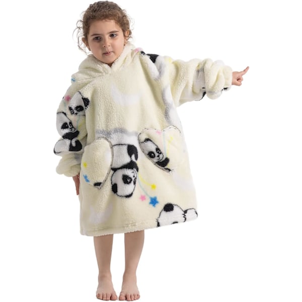 Unisex Fleece Hoodie, Vinter 2023 - Varma, Mjuka & Överstora Sherpa Hoodies - Bärbar Filt, Badrock, Nattklänning, Nattkläder, Pyjamas panda One size