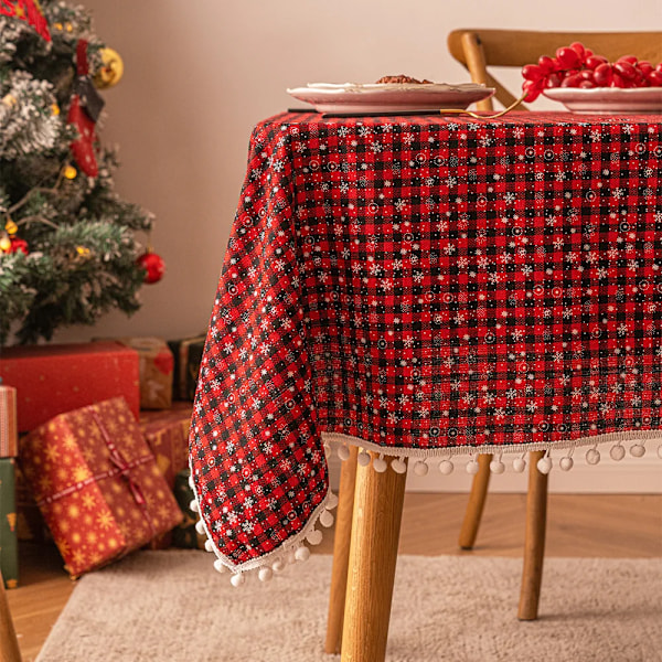 Julepynt Nytårs Dug Plaid Snefnug Jul Hjem Dæk Dug Rektangulær Kaffebord Dug Fin Gitter Snebold Fine grid snow ball 140x260cm