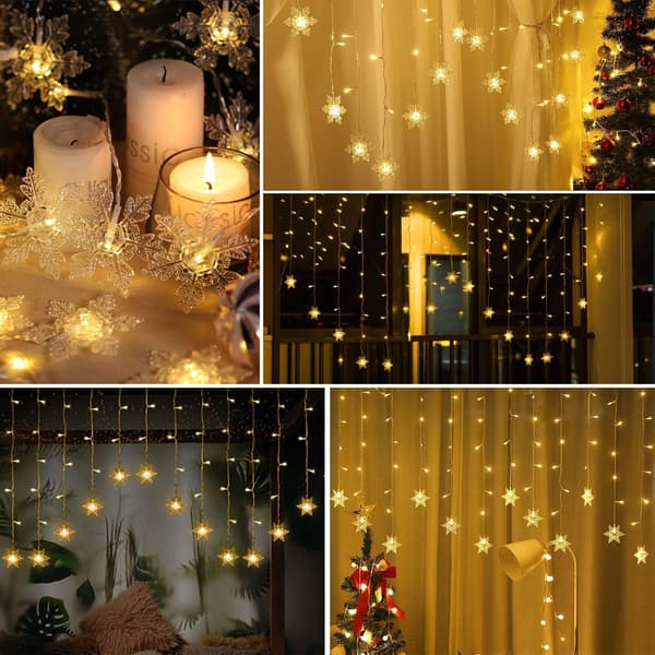 LED Snøfnuggardinlys - 4M, Varmhvit, 8 Moduser USB-lys_MGF