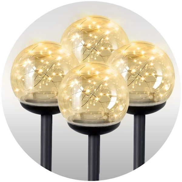 Solcellelampe, transparent kule, 4 stk. Ilumen LS-103_MGF