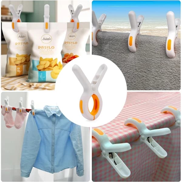 Strandhandduksklämmor Set om 6, Stor PP-plast Halkfri Starkt Grepp för Strandstolar, Kryssningsresor, Vit Orange