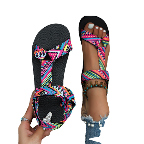 Naisten kesäsandaalit pellavaköysi litteät espadrillokset plus-koko rento ranta ulkoilukengät Multicolor 39