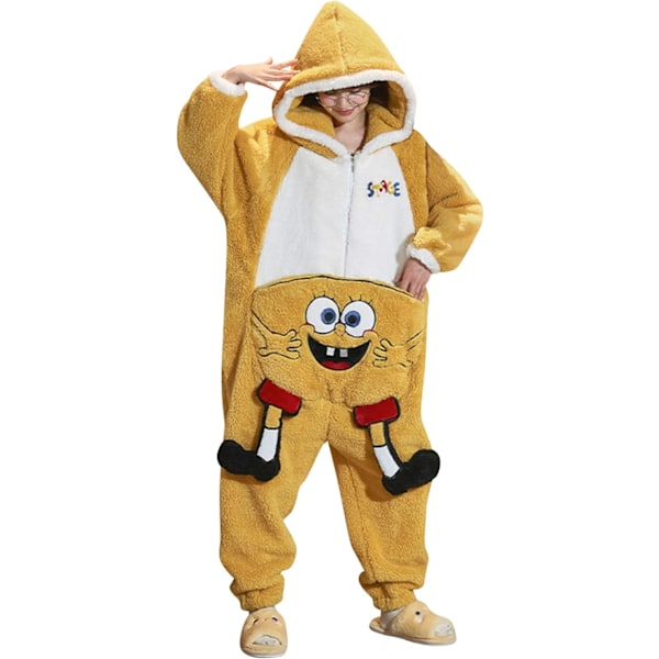 Voksen unisex jumpsuits, kostume dyrekostume onesie, natkjole, pyjamas, hættetrøje, nattøj, cosplay, pap natkostumer fest, halloween Damsponge M