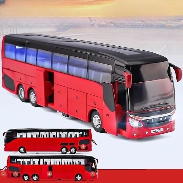 1/32 Setra Lyxig Buss Leksaksbil Diecast Miniatyrmodell Drag tillbaka Ljud & Ljus Pedagogisk Samling Present Till Pojke Barn Red