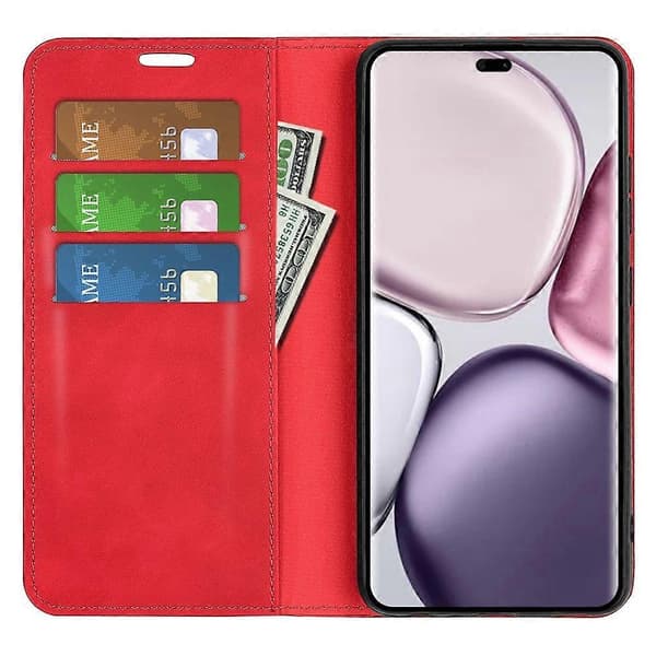 til Honor Magic7 Lite 5G/ X9c 5G Etui Lædertekstur Læderpung Telefonetui - Perfekt Red_MGF Red