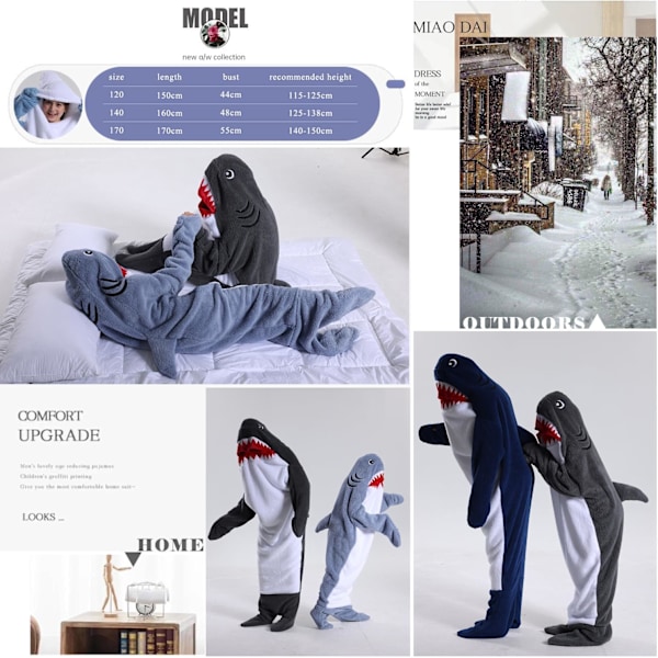 Barn unisex jumpsuits, 2023 kostyme dyreonesie nattkjole pyjamas hettegenser cosplay kigurum nattøy jul Halloween Shark1 140