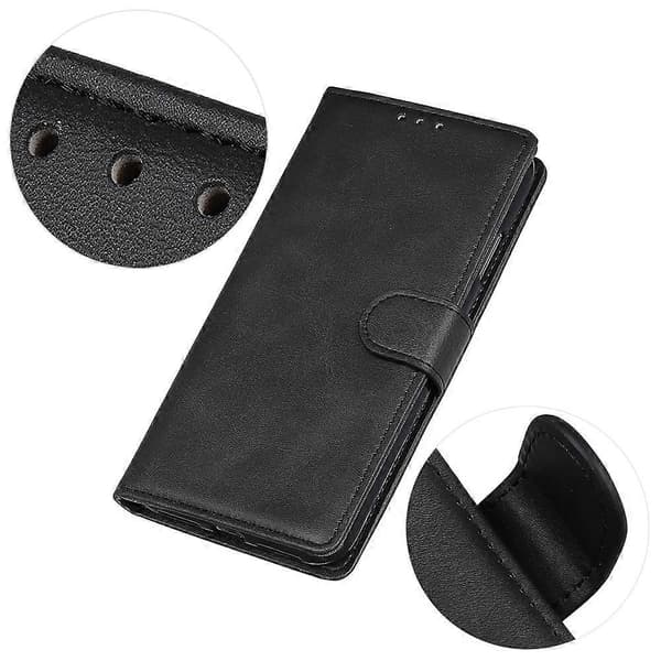 Kompatibelt med Xiaomi Redmi Note 14 5G Plånboksfodral Läderfodral med Kohudstruktur och Ställ - Perfet Black_MGF Black