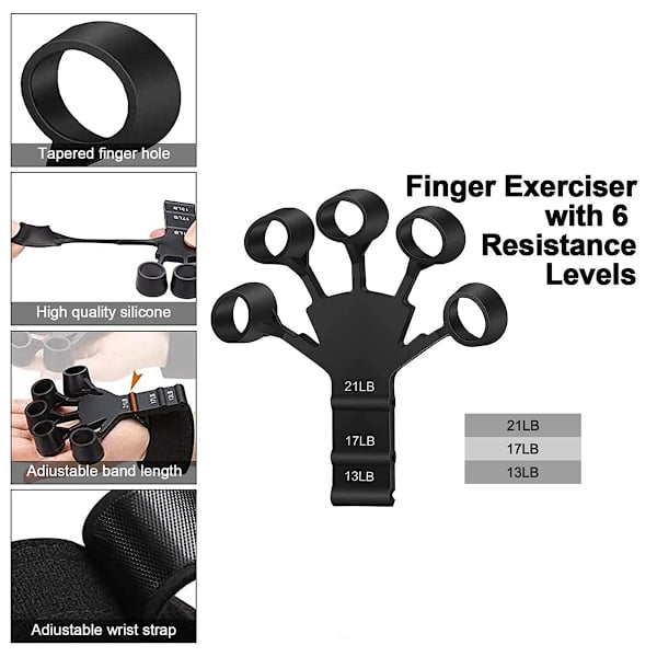 Fingertrainer with 3 different resistances 2-pack Black M Black M