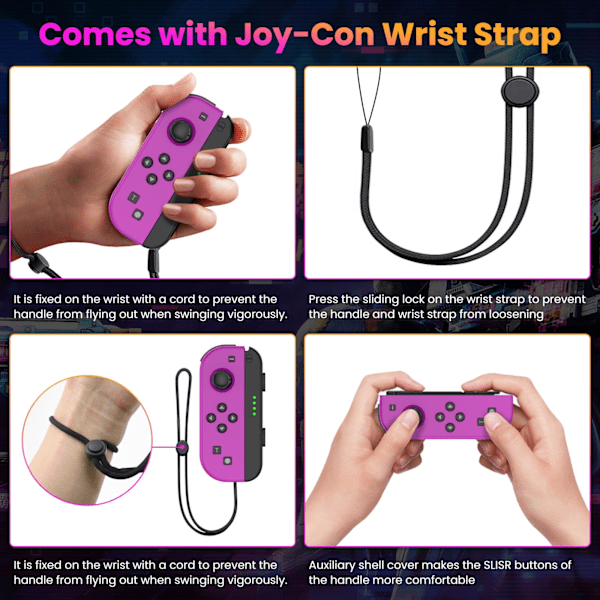 Trådløse Joy-Con-kontrollere for Nintendo Switch, Dobbel Vibrasjon, Skjermbilde, Sportskontroll, En-knapps Tilbakestilling, Bonacell Joypads Purple/Orange