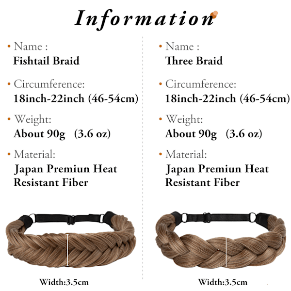 1 st Syntetiskt Hårfläta med Justerbart Bälte Flätad Bohemisk Stil Damfrisyr 16H613 16H613 Athree strand braid