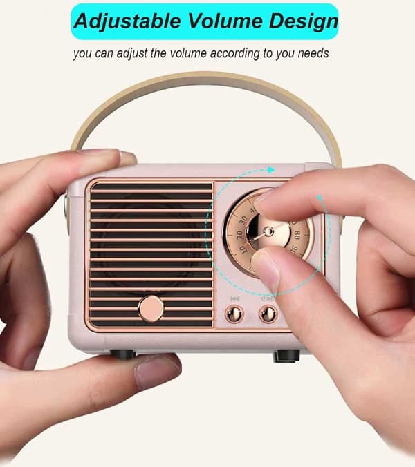 Retro Bluetooth-högtalare med Bluetooth 5.0 Trådlös Bärbar Mini Stereoljud för Kök Sovrum Kontorsinredning, Rosa