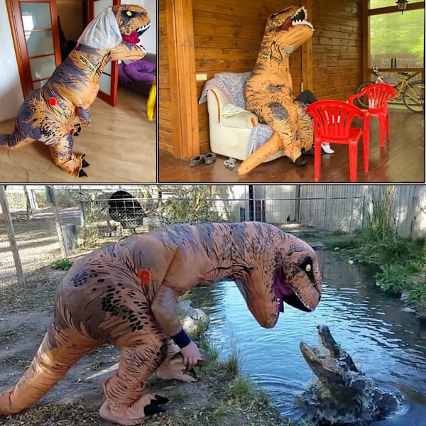 Oppustelig kostume, T-Rex, dinosaurkostume, halloweenkostume, maskerade kostume til voksne