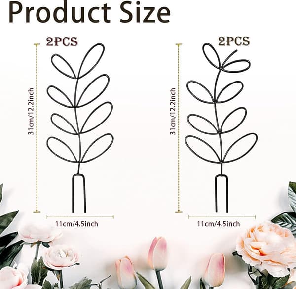 Mini Metal Espalier til Potteplanter, Bladform, Sort, 14.5x31.5cm, til Klatreplanter