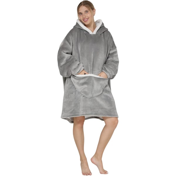Unisex Filt Sweatshirt Hoodie, 2021 Vinter Varmt Blødt Oversized Sherpa Hoodie Bærbar Filt Badekåbe Natkjole Nattøj Grått One size