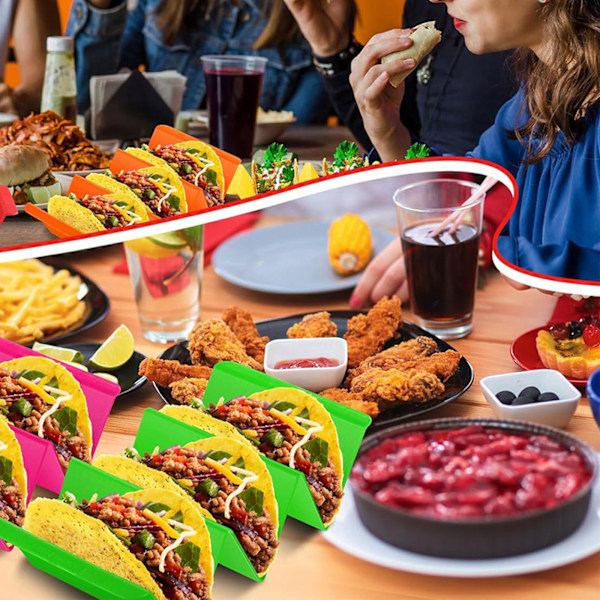 Sæt: Stor farverig bakke til 6/12/18/24 tacos, fødevaregodkendt PP-materiale, tåler opvaskemaskine og mikroovn 12pcs