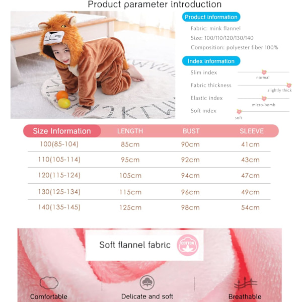 Lasten unisex-hyppyasu, 2023 eläinpuku onesie yöpaita pyjama huppuinen yöasu cosplay kigurumi yöasu joulu halloween Mimmi 130