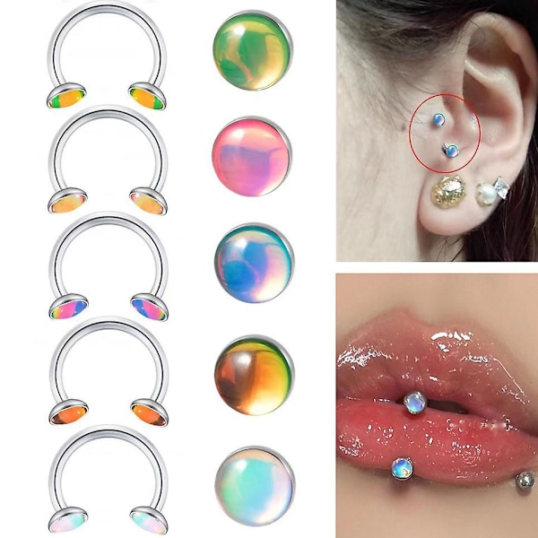 Högkvalitativa Hästskoformade Örhängen i Rostfritt Stål med Gradient Glittrande Paljetter, Fem Inre Tänder & Design för Nässeptum 0.1