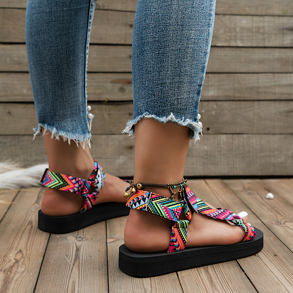 Naisten kesäsandaalit pellavaköysi litteät espadrillokset plus-koko rento ranta ulkoilukengät Multicolor 37