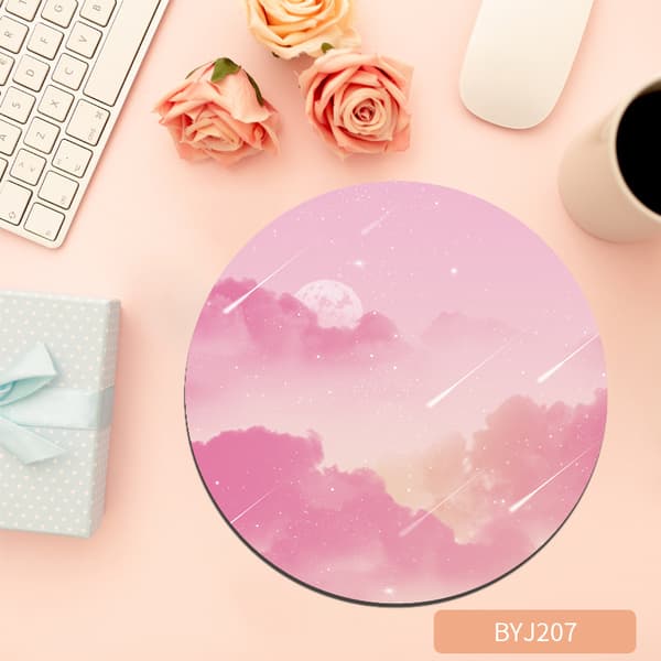 Rund musematte med sydde kanter Rosa L Pink L