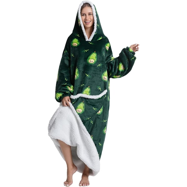 Ylisuuri sherpa-huppari lämmin talvipeitto pidempi ja paksumpi hupparipaita huppari yöasuja pyjamaa miehille naisille, Avocado2, Yksi koko