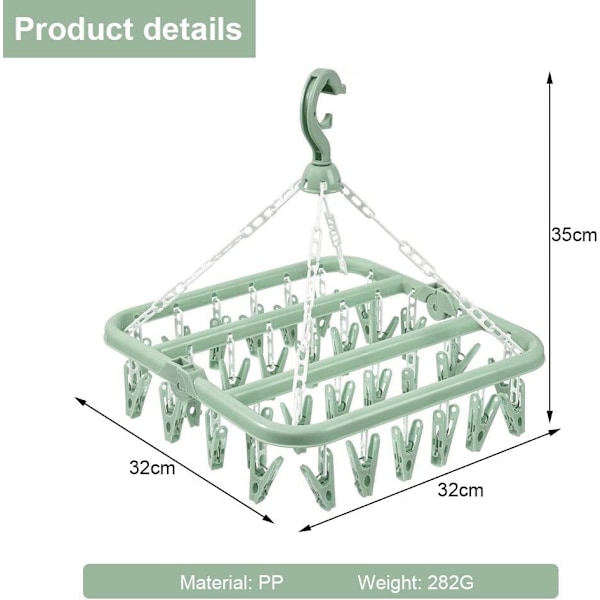 Sokkestativ Tørkestativ, Foldbart Tørkestativ med 32 Klips, Undertøyhengere, Sokkestativ, Vindtett Henger, for Små Vaskesaker
