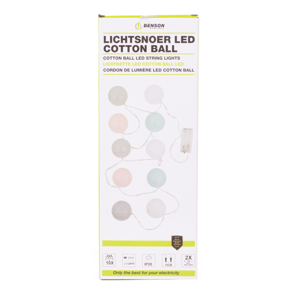 Cotton Ball LED String Lights 10 pcs 1.52 m 2×AA_MGF