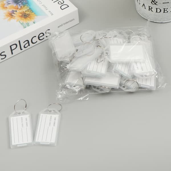 INF Flip-Top Gennemsigtige Plastnøglebrikker (50-pak) Blå
