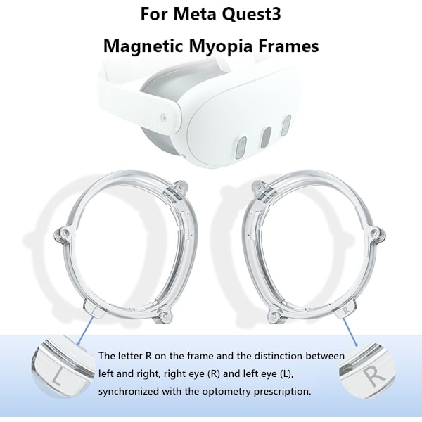 Magnetiske linsebeskyttelsesrammer og anti-blåt lys linsebeskyttende anti-ridse ring linsebeskytter til Meta/Oculus Quest 3 1 par rammer med linser 1Pair frames with lenses