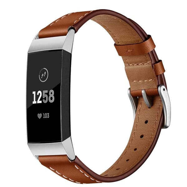 Fitbit Charge 3/4 armbånd lær Brun