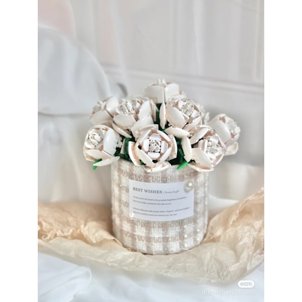 Vaaleanpunainen ruusu MOC rakennuspalikat lelut Ystävänpäivä DIY tiilisetti parisuhteen lahja rakkauden julistus kukkien kieli ensimmäinen rakkaus only flower 12Pcs