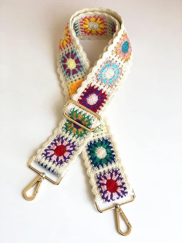 Väskrem - Axelrem - Silverspänne - Justerbar - Virkad Blomväskrem Ersättning - Crossbody för Handväskor - Damgitarrrem - 2