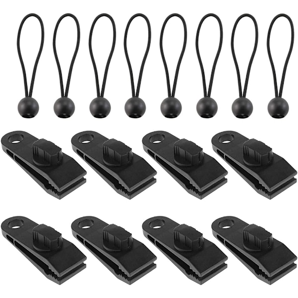 HONGECB Tarp Clip Set, 8 Pieces for Outdoor Camping, Tent, Awning, and Canopy, Includes Rubber Tensioners