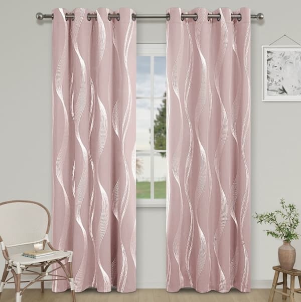 Blackout Curtains with Eyelets, Thermally Insulated Single Panel for Bedroom Office 132x213 cm Pink Wavy Pattern Design