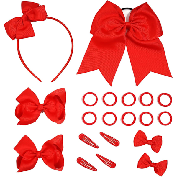 22-Piece Girls Hair Accessories Kit - Bow Headband, Clips - Red Birthday Gift