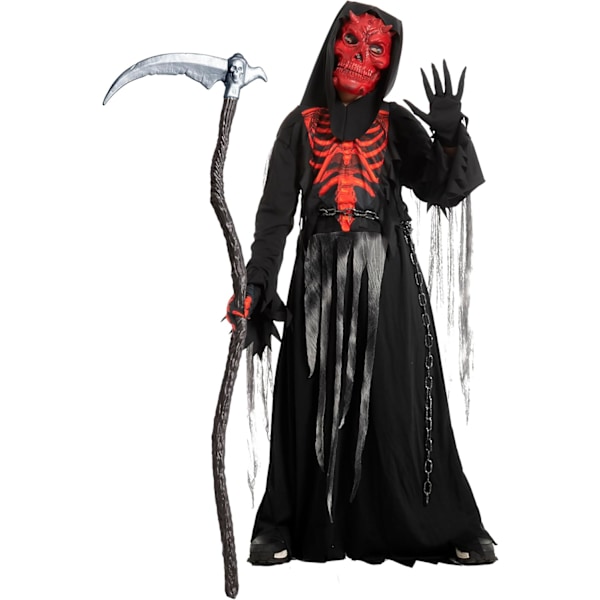 Barn dreng rød skalle reaper kostume, børne halloween grim reaper kjole til halloween temafest (XL (13-15 år)) X-Large (13-15 anni)