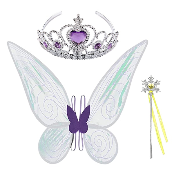 Caraele 2 Fevinger for Barn Hvit Grønn Rosa Lilla Sommerfuglvinger Sett Fe Kostyme Tilbehør Jenter Liten Organza Purple
