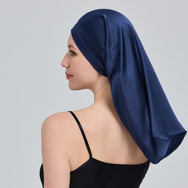 Lang sovehette 100% silke Marineblå NavyBlue