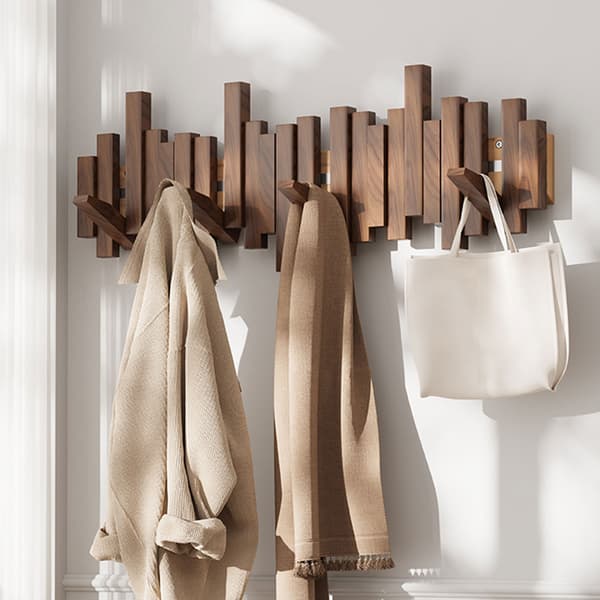 Träpiano Klesstativ Veggmontert Klesstativ Multifunksjonelt Sammenleggbart Stativ Estetisk Romdekor Svart Valnøtt Black Walnut 4 Hooks