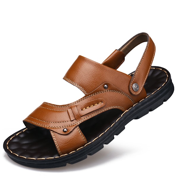 Lædersandaler til mænd, fritidssko, lette og komfortable, til strand og sommer 6682 Brown 39