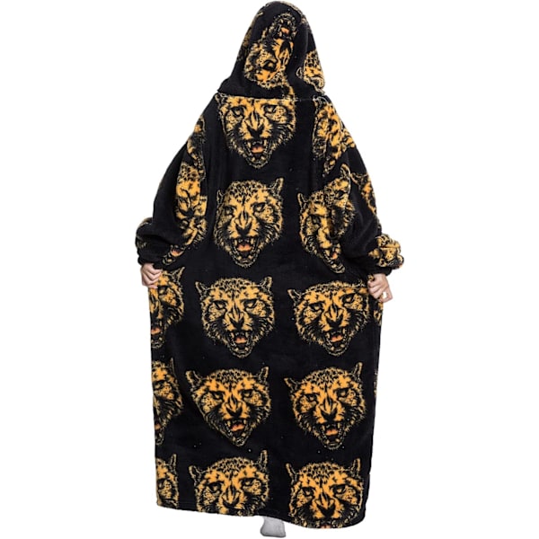 Unisex Filt Sweatshirt Hoodie, Varmt Blødt Oversized Hoodie Brugbar Filt Kjole Til Mænd Kvinder Fuld Længde Leopard One size