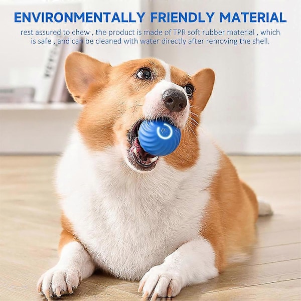 Automatisk Driller-Hunde Bold, Smart Interaktivt Hundelegetøj, Holdbart Bevægelseslegetøj til Hunde, Automatisk Rullende Boldlegetøj, USB Genopladelig Blå