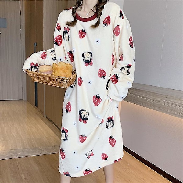 Dam Pyjamas Tjock Varm Flanell Pyjamas Korallsammet Långärmad Vinterpyjamas - L