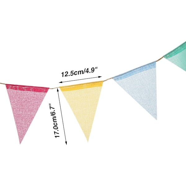 12 Flerfärgade Flaggor Imitation Jute Vimpel Banner Pastell Regnbåge Dekor Tyg Triangel Flagga för Fest Födelsedag Bröllop Barnrum Klassrum
