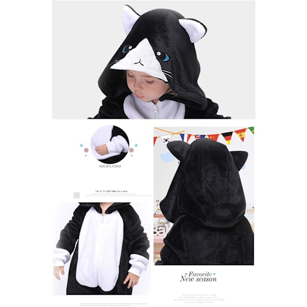 Unisex børnejumpsuits, 2023 kostume dyreonesie natkjole pyjamas hættede nattøj cosplay kigurumi nattøj jul halloween Blackcat 120