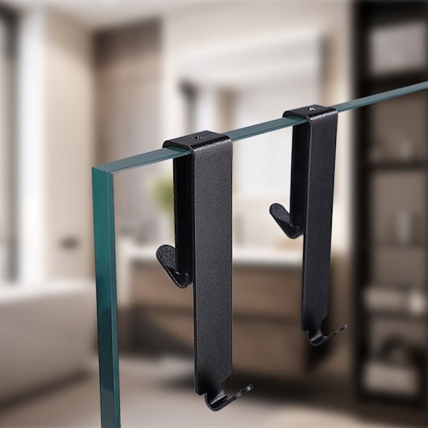 2-pack Double-Sided Frameless Hooks - Perfect for Shower Doors and Bathrooms - Easy Installation Black Black
