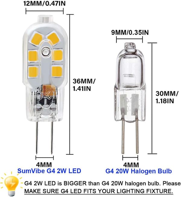 10 G4 LED-lys, 20W halogenlampeerstatning, 2W G4 dobbel base, 12V dagslys 6000K