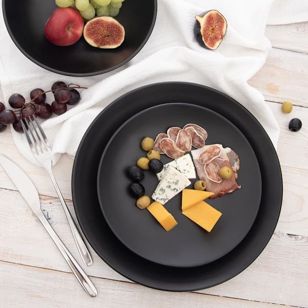 Stor flad middagstallerken, Keramik, Sort, 27 cm_MGF
