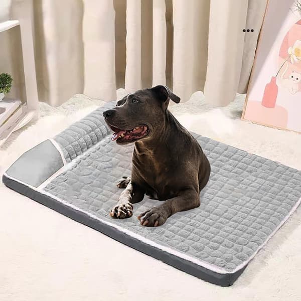 Rektangulær seng med plysj, lekegrind for hund og katt, puteseng 100x70_MGF