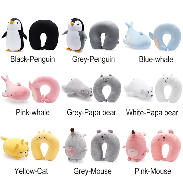 Plushy U-formet reisepute SVART PENGUIN Black Penguin