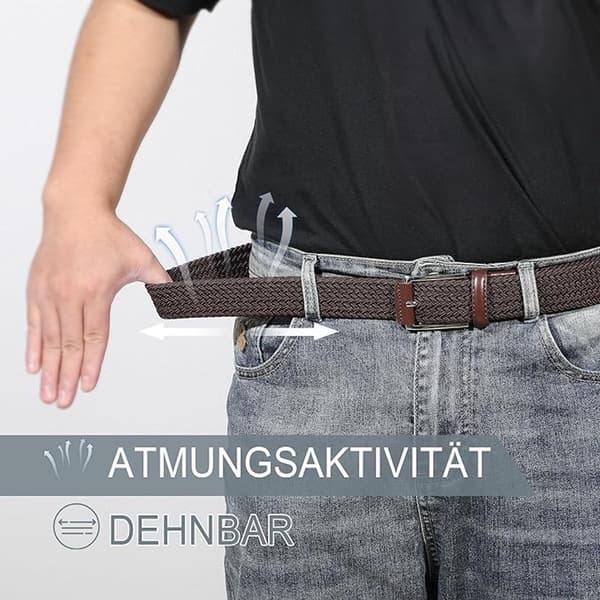 Vævet elastisk bælte - Unisex elastisk bælte - Strækbart vævet bælte - Slagfast bælte - Gave til drenge - Velegnet til golfbælte til mænd - Jeans (Sort)